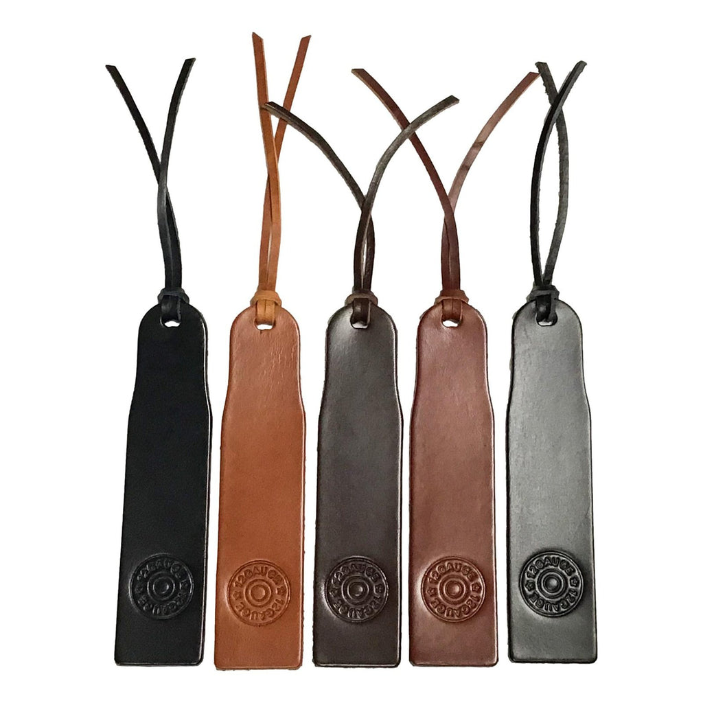 Bookmark Veg Tan Leather 5 Colour Choices With Shotgun 12 Gauge Motif