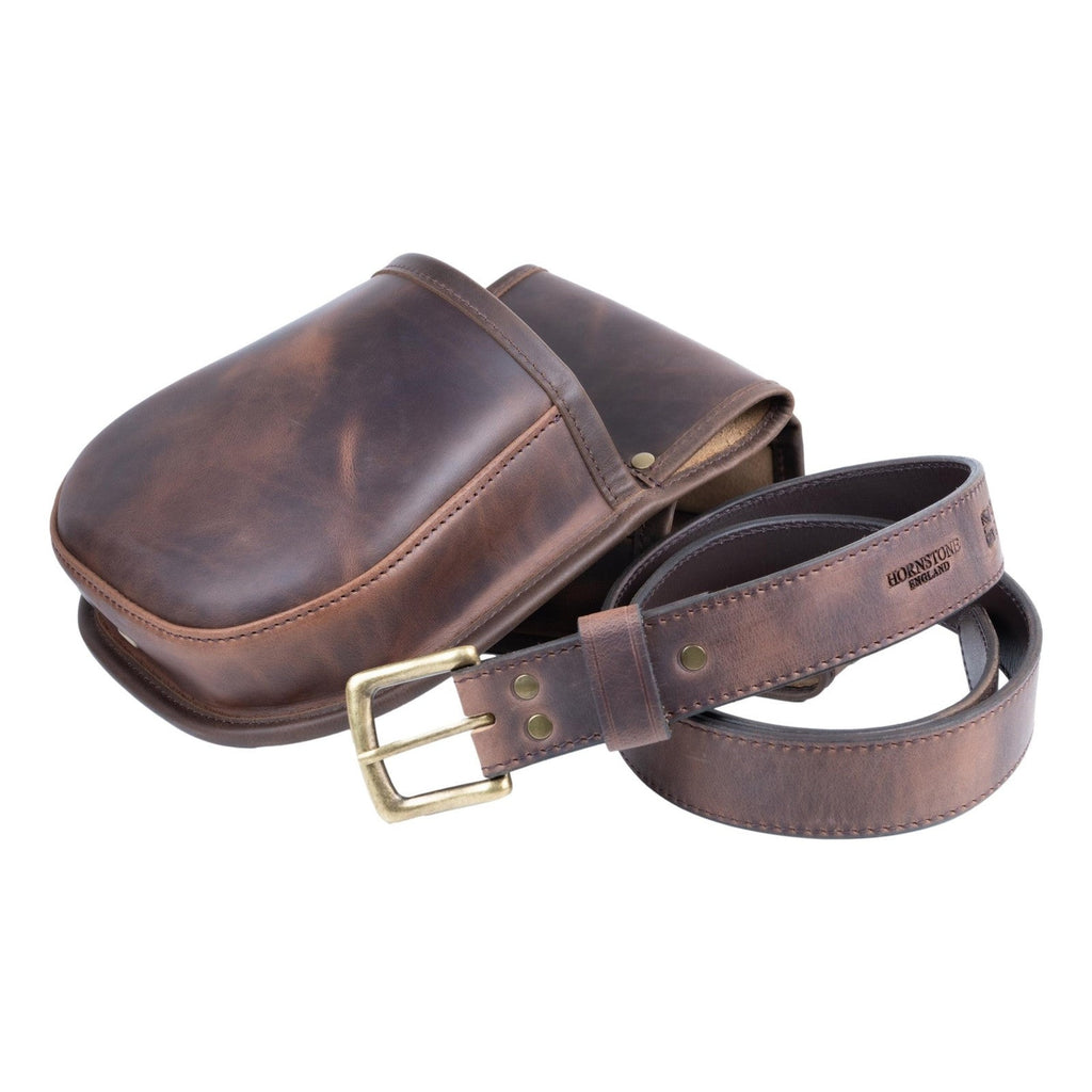 Leather shotgun Cartridge Pannier Pouch Old brown style leather and Matching belt size large ex demo