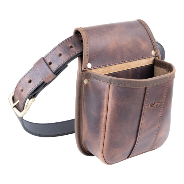 Shotgun Cartridge Pouch Old Brown Leather Holds 50 x 12 Gauge RGB 50