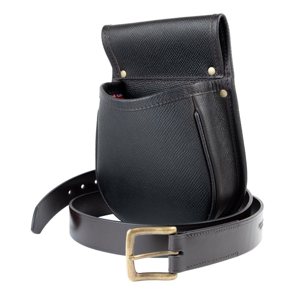 Shotgun Cartridge Pouch/Pannier Dark Brown Yorkshire Leather with English Bridle Leather Belt Size Large
