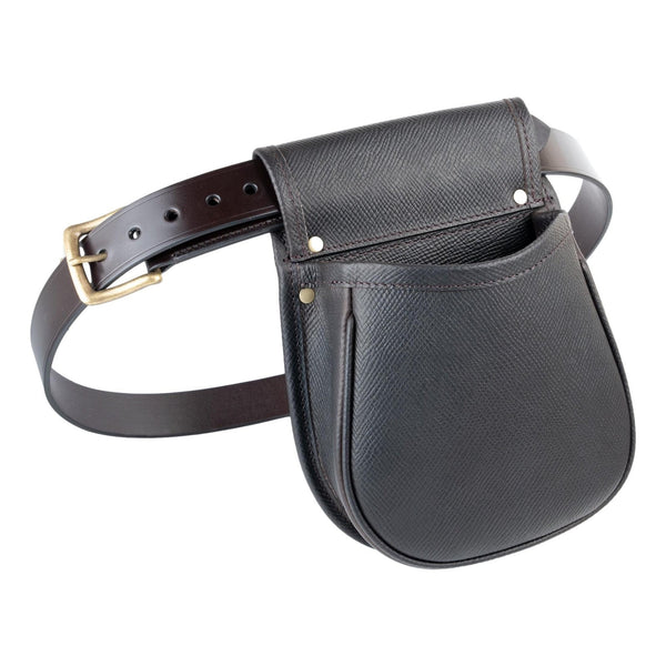 Shotgun Cartridge Pouch/Pannier Dark Brown Yorkshire Leather with English Bridle Leather Belt Size Large