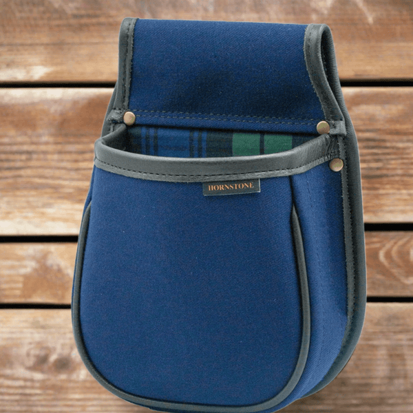 Dark Blue Shotgun Cartridge Pouch With Black Watch Tartan Lining Holds 50-60 x 12 gauge