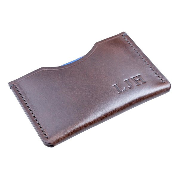 Brown Leather Card Holder Hand Stitched Fine Full Grain Vegetable Tanned Leather