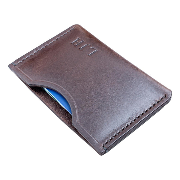 Brown Leather Card Holder Hand Stitched Fine Full Grain Vegetable Tanned Leather