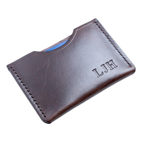 Brown Leather Card Holder Hand Stitched Fine Full Grain Vegetable Tanned Leather