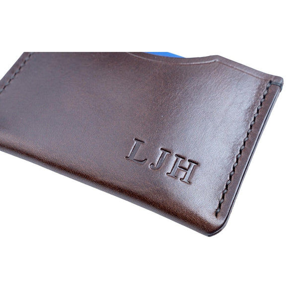 Brown Leather Card Holder Hand Stitched Fine Full Grain Vegetable Tanned Leather