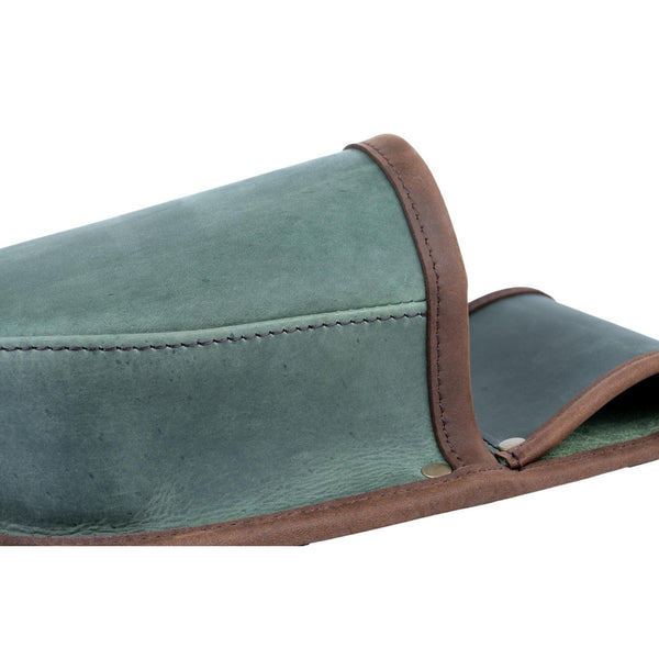 Shotgun Cartridge Pouch Green Distressed And Brown Leather Holds 50