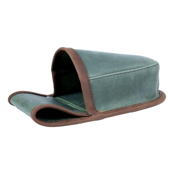 Shotgun Cartridge Pouch Green Distressed And Brown Leather Holds 50