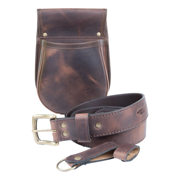 Leather shotgun Cartridge Pannier Pouch Old brown style leather and Matching belt size large ex demo