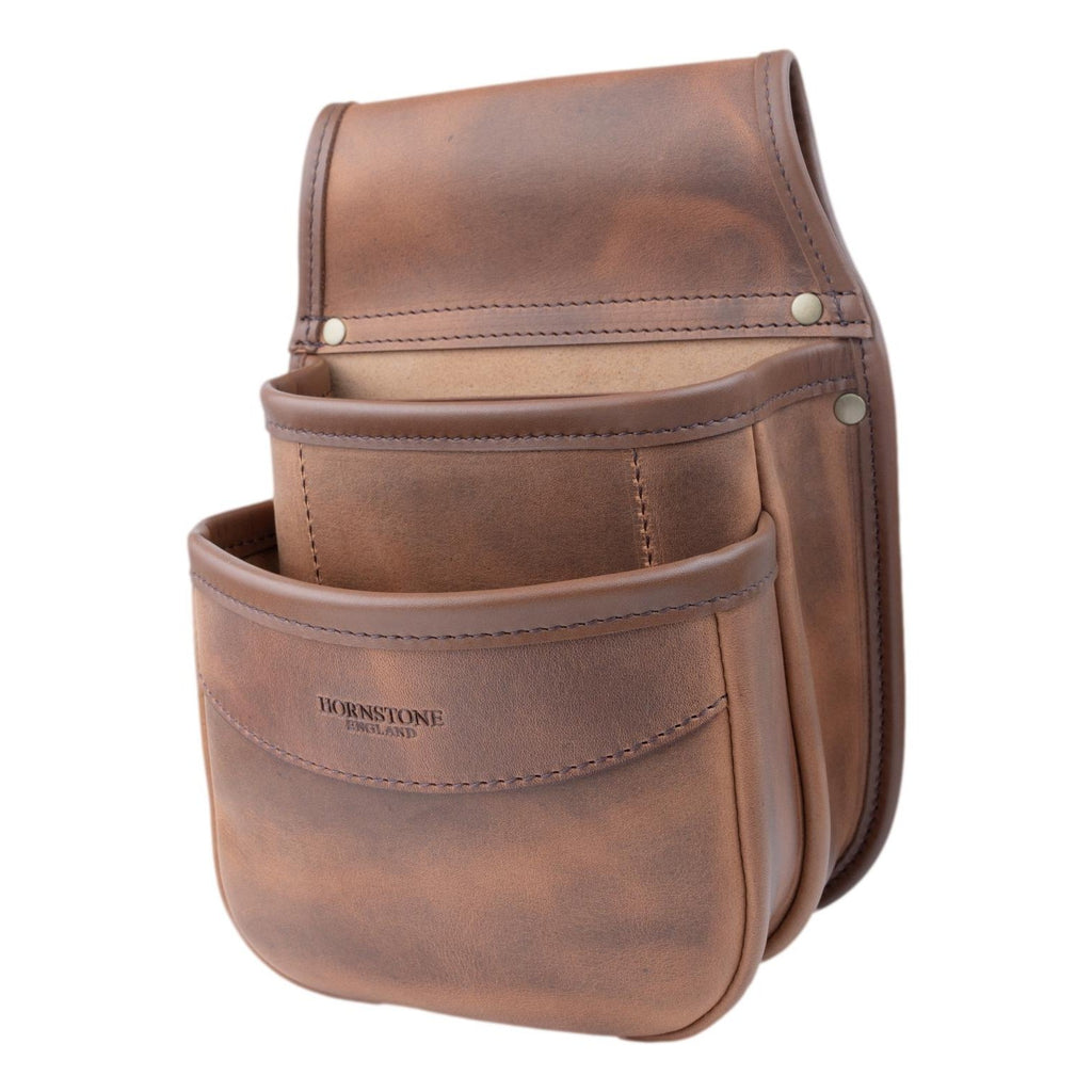 Double Pocket Shotgun Cartridge Pouch Spiced Tan Distressed Leather. RGB/DP