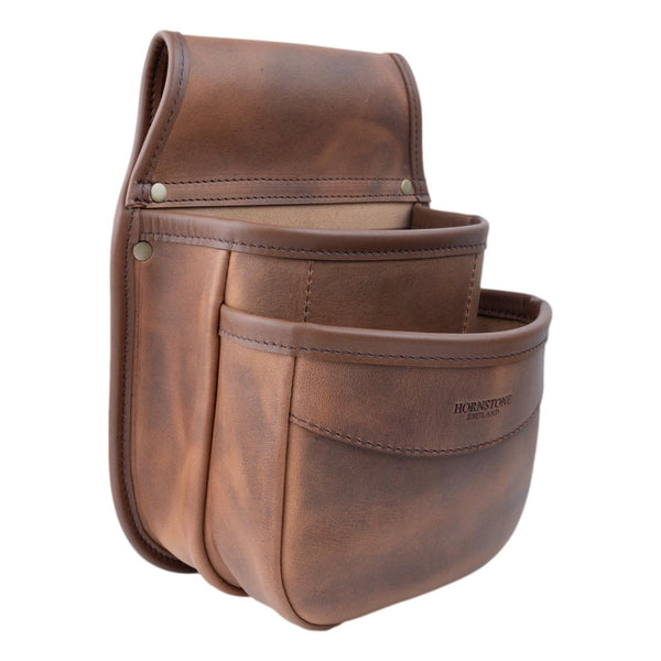 Double Pocket Shotgun Cartridge Pouch Spiced Tan Distressed Leather. RGB/DP
