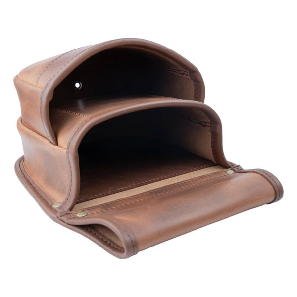 Double Pocket Shotgun Cartridge Pouch Spiced Tan Distressed Leather. RGB/DP