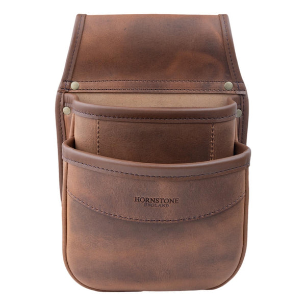 Double Pocket Shotgun Cartridge Pouch Spiced Tan Distressed Leather. RGB/DP