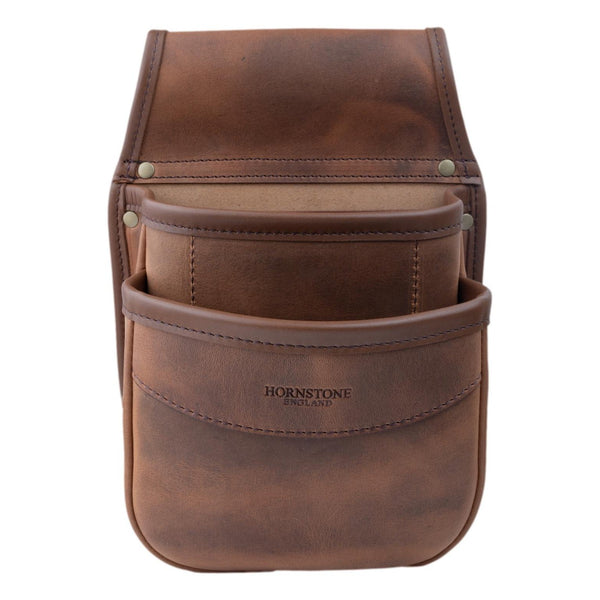Double Pocket Shotgun Cartridge Pouch Spiced Tan Distressed Leather. RGB/DP