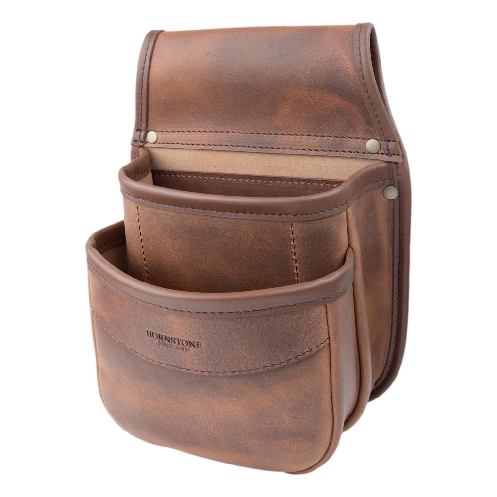 Double Pocket Shotgun Cartridge Pouch Spiced Tan Distressed Leather. RGB/DP