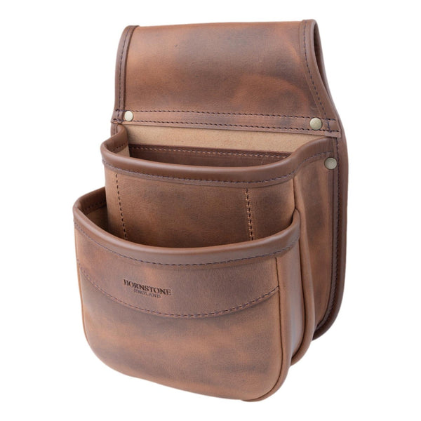 Double Pocket Shotgun Cartridge Pouch Spiced Tan Distressed Leather. RGB/DP