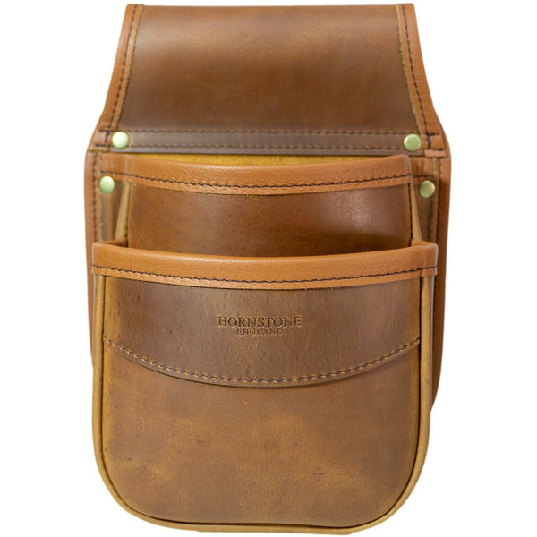 Double Pocket Shotgun Cartridge Pouch Spiced Tan Distressed Leather. RGB/DP