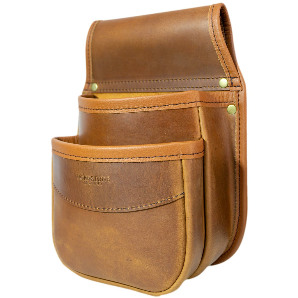 Double Pocket Shotgun Cartridge Pouch Spiced Tan Distressed Leather. RGB/DP