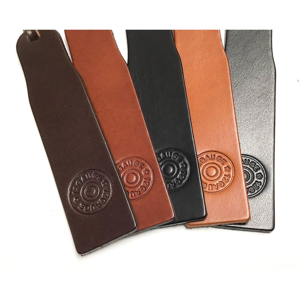 Bookmark Veg Tan Leather 5 Colour Choices With Shotgun 12 Gauge Motif