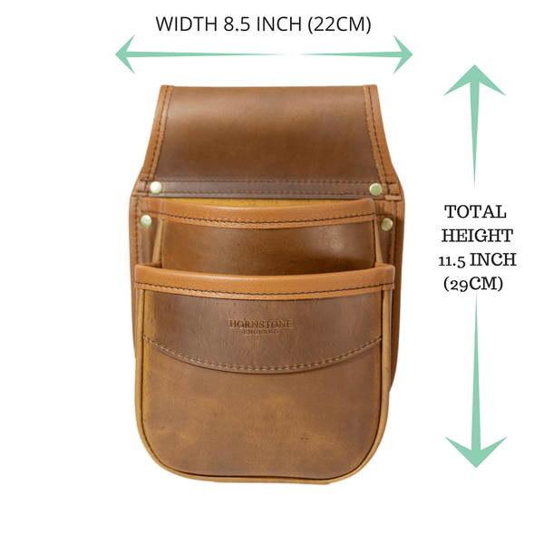 Double Pocket Shotgun Cartridge Pouch Spiced Tan Distressed Leather. RGB/DP